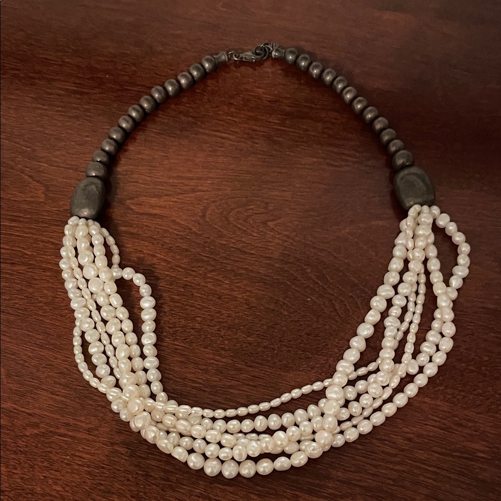 Silpada Elegant Pearl and Black Bead Necklace